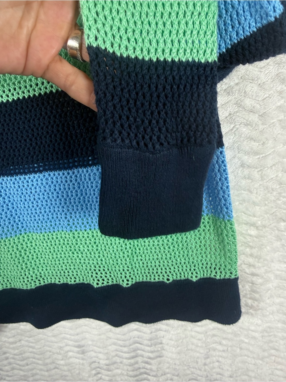 525 America Navy, Light Blue & Mint Open-Knit Stripe Beachy Sweater - Picture 5 of 7
